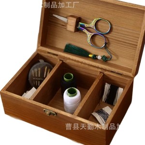 Caja de herramientas de costura de madera con tapa abatible, adecuada para guardar herramientas de costura y agujas, compartimentada en madera maciza para punto de cruz - Product Image 3