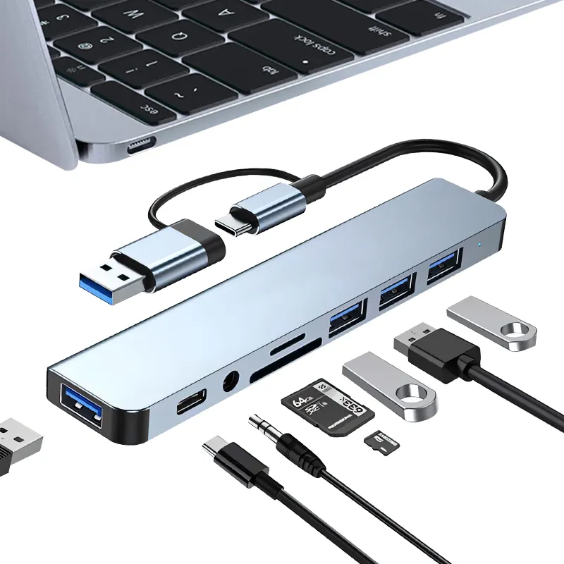 الأكثر مبيعًا محول 8 في 2 لمحور USB محطة منافذ للكمبيوتر المحمول محور USB-c