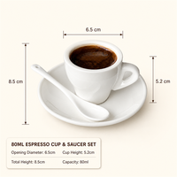 Ensemble tasse à espresso, soucoupe et cuillère en porcelaine Kingze style européen 80 ml, logo personnalisé, tasse à café pour café, hôtel