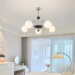 Lustre Classique Rétro Français Crème Style Bohème pour Salon, Suspension Argentée Multi-têtes avec Boules de Verre Blanc Laiteux, Chambre, Hôtel, Culot E27 - Product Image 3