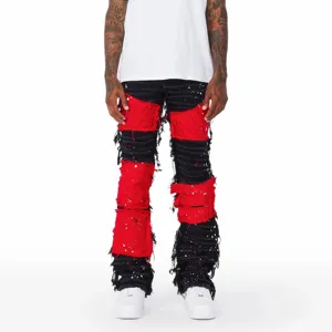 Custom high quality paint splatters red black 2023 flare pants men pantalones jeans para mujer men's jeans