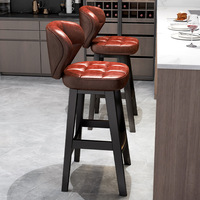 Tabourets de Bar Luxueux en Cuir, Chaises de Cuisine en Bois, Style Industriel, Gris Anthracite, Hauteur Comptoir Nordique, pour Extérieur, avec Accoudoirs