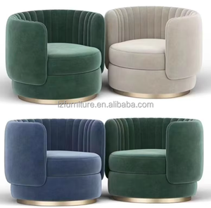 Factory Price Luxury Hote Lobby <b>Chair</b> Soft Velvet Upholstery <b>Round</b> Accent <b>Chair</b> with Gold Swivel Base - Product Image 3