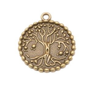 Ciondolo Rotondo con Bordo Perlato <span class=keywords><strong>Albero</strong></span> della Vita in Lega di Bronzo Argento Anticato per Creazione di Rosari - Product Image 3