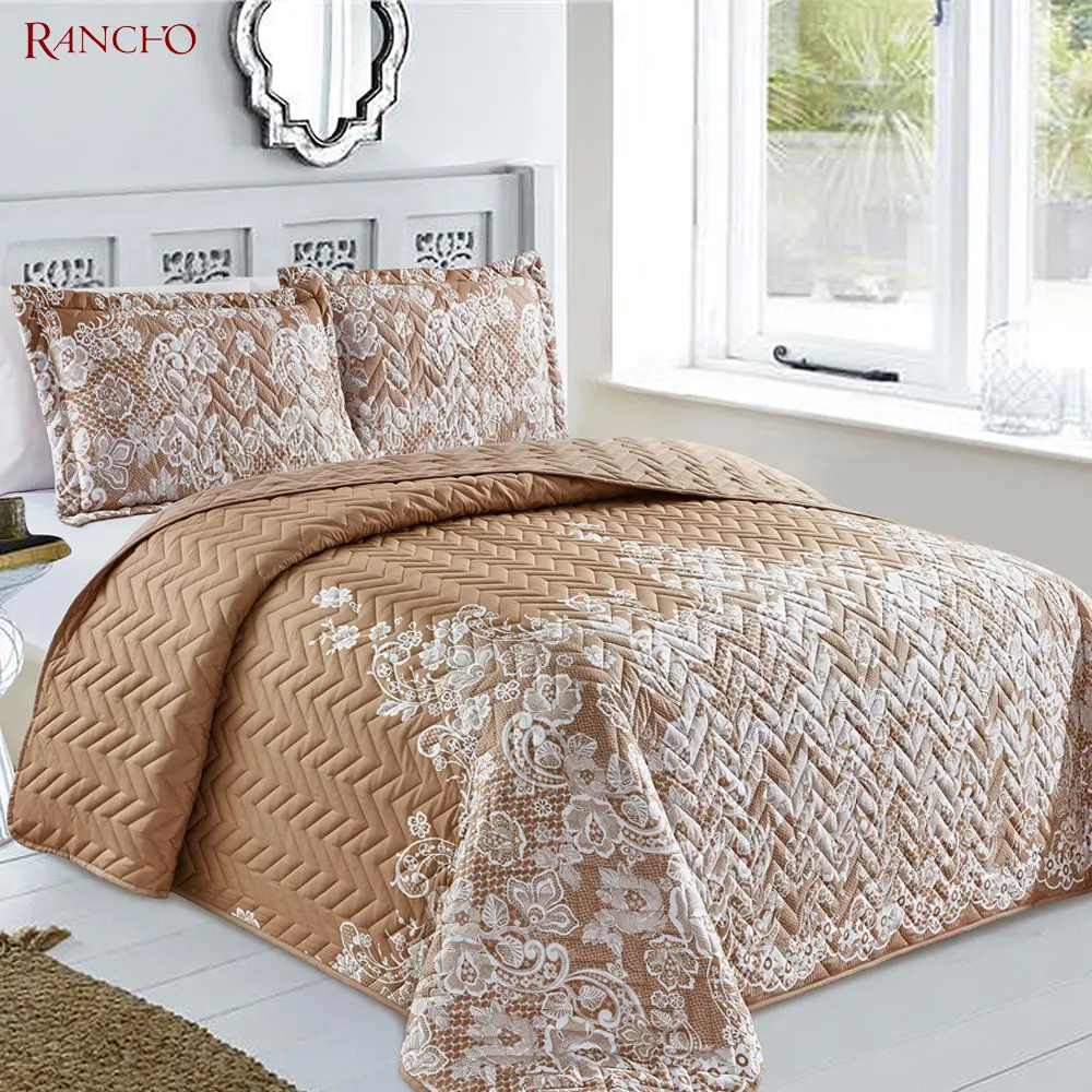 Embroidery Print Bedspread 3PC Set
