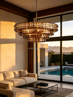 Lustre en verre de Murano fumé, lustre moderne de luxe pour salon, plafonds hauts, lustres et suspensions en laiton