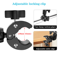 Bras articulé double tête Super Clamp avec pince réglable et support rotatif pour parapluie, moniteur, lumière LED, appareil photo reflex et studio photo