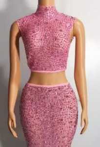 Haut court sans manches à paillettes avec strass et mini jupe sexy 2 pièces ensemble robe de soirée produits les plus populaires pour 2024 - Product Image 4