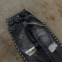 Fabricants sur mesure de pantalons en jean décontractés vintage pour hommes, perlés, surdimensionnés, à boutons, à jambes larges, baggy, avec rivets et strass
