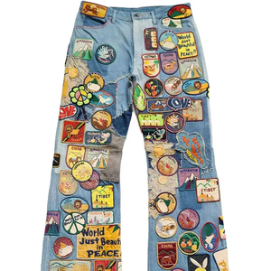 <span class=keywords><strong>Jeans</strong></span> svasati da <span class=keywords><strong>uomo</strong></span> con taglio ricamato personalizzato per cucire con applicazioni in vita media - Product Image 1