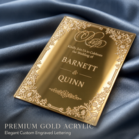 Invitations de mariage en acrylique miroir doré de style européen avec enveloppes bleu poussière et personnalisables haut de gamme
