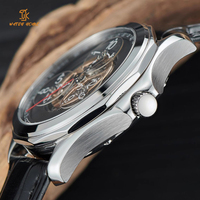 Montre automatique OEM personnalisée avec cadran rotatif et aiguille des heures, bracelet en cuir, mouvement mécanique rotatif, sans logo, pour fabricants