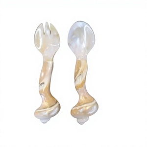 Cuillère en nacre en forme de feuille de fleur et de patte de chat, cuillère, couteau et fourchette en coquillage, décoration de couverts pour mariage, cuillère en coquillage naturel - Product Image 1