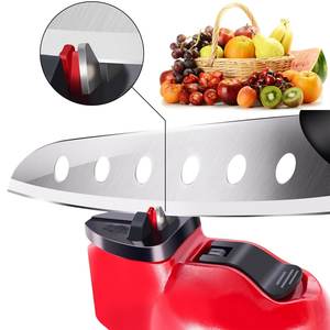 Aiguiseur de couteaux manuel rouge multi-grains avec base à ventouse, outil de cuisine portable pour couteaux et ciseaux - Product Image 4
