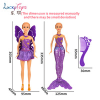 Muñeca Sirena de Plástico de 11.5 Pulgadas con Alas de Mariposa y Cola Brillante, Juguete de Disfraces para Niñas de 3+ Años