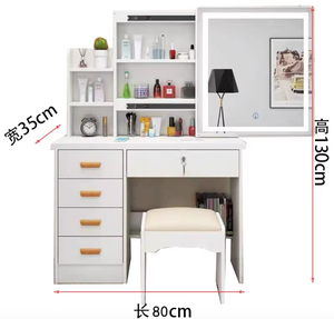 2025 prix de gros en bois maquillage vanité coiffeuse avec porte coulissante miroir et tiroirs chaise beauté expérience - Product Image 4
