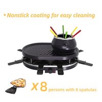 Party Multifunktions 1500w 1.0L 6 Fondue Gabeln Antihaft abnehmbare Eisenplatte Elektrischer Grill Raclette Grill mit 8 Spateln
