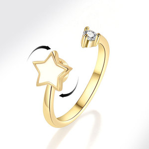 Factory Wholesale fashion jewelry minimalist adjustable enamel Star <b>ring</b> Copper Gold Plated anxiety <b>spin</b> <b>rings</b> For Girls - Product Image 1