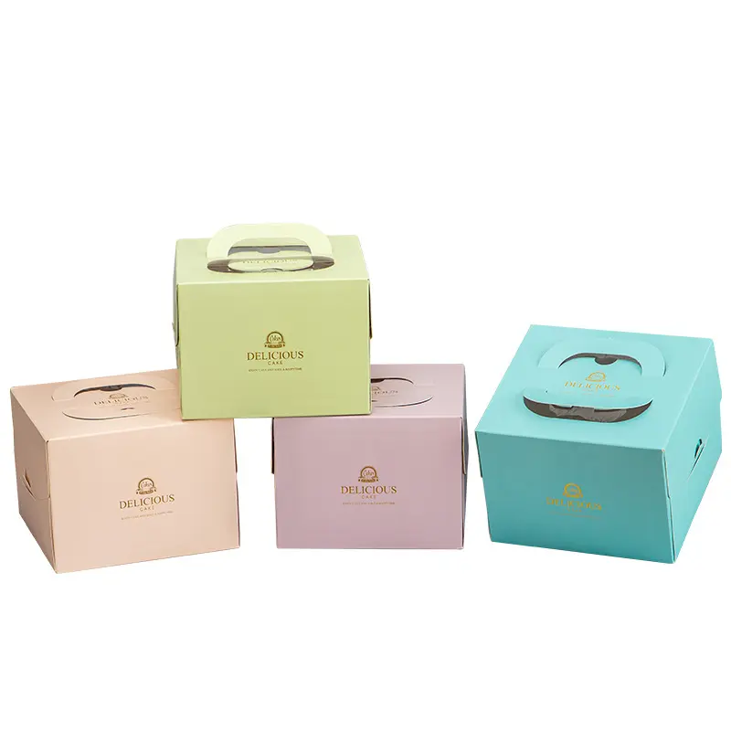 Wholesale Paperboard Portable Cheese Cake Packing Boxes With Handle Birthday Cake Baking Packaging Box