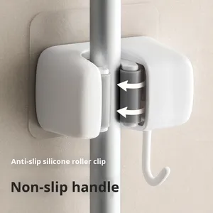 LANZYLO ODM Crochet <span class=keywords><strong>mural</strong></span> en plastique pour balai et serpillière, 3 crochets, design moderne et simple, pour salle de bain, sans perçage, support de rangement avec boucle - Product Image 4