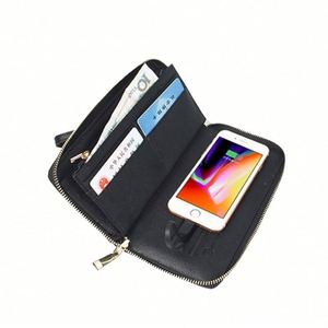 Factory Direct Sale Vintage <b>Long</b> Smart Leather <b>Wallet</b> Wireless Charger Power Bank LED Light Logo Cover Closure Unisex - Product Image 1