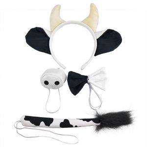 Lot de 4 accessoires de déguisement en peluche pour enfants, thème animaux (Vache, Cochon) pour fête d'Halloween : Bandeau, queues, nœud et nez fantaisie, pour spectacles - Product Image 3
