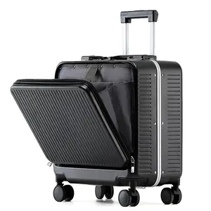 Carry-on Suitcase Front Opening Luxury Latest Designed Aluminum Silent Wheel Trolley Suitcase Business Travel Luggage