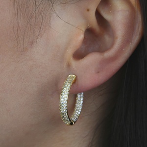 25MM Medium Sized Huggie <strong>Hoop</strong> Earring Rose Gold <strong>Silver</strong> Plated Full Micro Pave 5A CZ Iced Out Women <strong>Hoops</strong> - Product Image 6