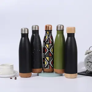 500ml đôi tường chân không Flask thép không gỉ thể thao chai nước ấm với tre dưới phích chai cho phòng tập thể dục