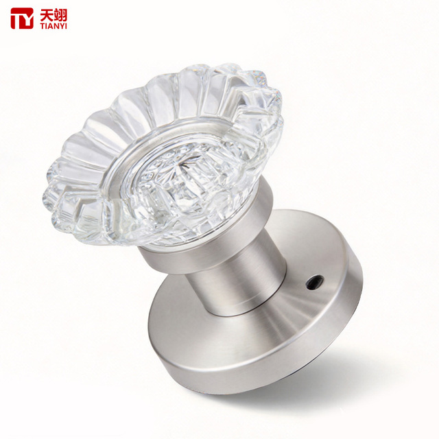 Tianyi Clear Crystal Glass Door Knob Lock Round Rosette Interior Room Bedroom Minimalist Wooden Hardware Contemporary