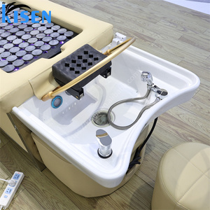 Kisen Lit de lavage multifonctionnel et inclinable pour salon de coiffure, base en acier inoxydable, revêtement en cuir PU, pour soins capillaires et spa - Product Image 4