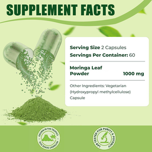 OEM 100% Pure Moringa Leaf Powder Cápsulas con 92 + Nutrientes y 46 Tipos de Antioxidantes Apoya el Control de Peso Antioxidantes - Product Image 2