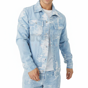 New Denim Suit Men Wholesale Windbreaker Jacket Ripped Retro Jacket a <b>Set</b> of Denim Two Piece Suit Jeans Jacket Pants <b>Set</b> - Product Image 1