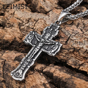 Retro Ruso Ortodoxo Cruz Colgantes Acero Inoxidable Jesucristo Crucifijo Guardar y Proteger Cruz Collar - Product Image 6