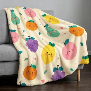Couverture en flanelle à motifs fruités, couverture de sieste réversible, douillette et chaude pour l'hiver, impression personnalisée, vente en gros - Product Image 4