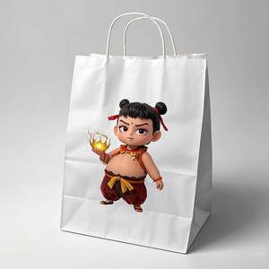 Sacs cadeaux de luxe écologiques KM pour boutique de cosmétiques, motif Ne Zha imprimé, sacs de shopping en papier kraft épais, prix de gros - Product Image 2