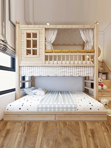 Letto a Castello Semplice per Bambini in Legno Massello, Personalizzazione Completa, Letto Multipersona Multifunzionale a Due Piani - Product Image 3
