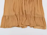 Robe longue décontractée à col montant marron avec lacets et boutons, manches longues lanternes, pour femmes