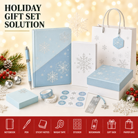 Carnet personnalisé de Noël bleu glace à diagonales flocon de neige, couverture rigide, papier A5, finition nacrée, 80 feuilles, cadeau d'entreprise WANGHAN ART-X083