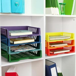Office Desktop Stationery Organizer Multi-layer Storage Rack Paper <b>File</b> <b>Document</b> Sorter Container Stacked Plastic Basket - Product Image 6