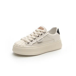 Zapatos deportivos casuales de mujer 2025 de primavera con puntera de concha, de cuero genuino, suela gruesa y boca poco profunda, ideales para caminar. - Product Image 2