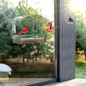 Asılı akrilik kuş kafesi besleyici açık kuş kılavuzu asılı yağmur geçirmez alan besleyici balkon Villa