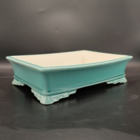 Pot à bonsaï rectangulaire émaillé bleu et blanc, best-seller, avec base en forme de nuage