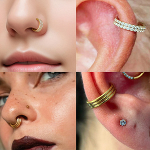 Anneau de nez en titane F136 en acier inoxydable, forme géométrique cœur, incrustation de zircone, bijou de piercing pour cadeau - Product Image 1