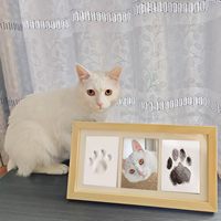 Kit de trace de patte écologique fait main pour chiens et chats, cadre photo en bois, cadeau commémoratif pour animaux de compagnie avec tampon encreur en argile