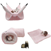 Ensemble de 3 accessoires doux et chauds pour petits animaux : hamac double couche, tunnel, maison et coussin pour petauh, furet, cochon d'Inde