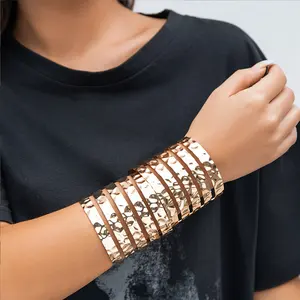 2 Pcs/Set Exaggerated Punk Hollow Wide Open Cuff Bangles for Women Heavy Metal Arm Hand Bracelet or plated Jewelry Men New