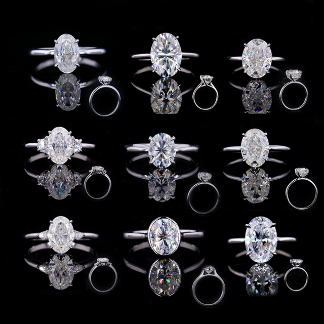 Starsgem 925 Sterling 7*10mm Oval Silver Moissanite Ring