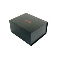 Boîte rigide pliable avec fermeture magnétique noire, logo imprimé personnalisé, emballage en carton de luxe imperméable pour vêtements, chaussures, chaussettes