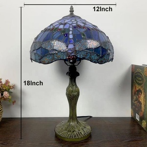 LongHuiJing Antique Tiffany Style Table Lamp Handmade Stained Glass Lampshade Desk <b>Lights</b> With Zinc Alloy Base - Product Image 4